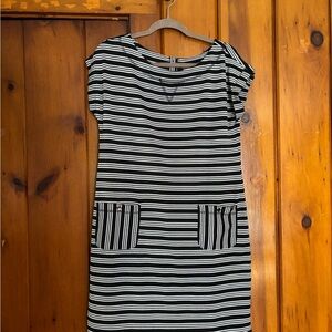 Talbots Black and White Striped Mini Dress